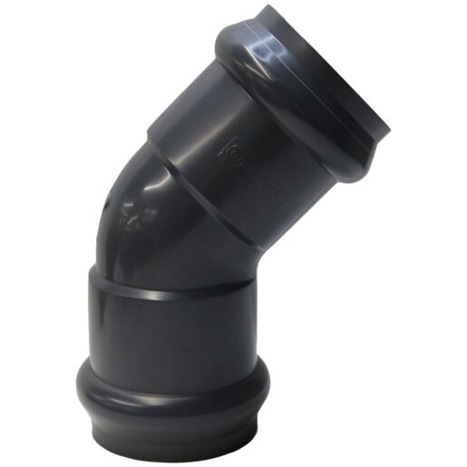 Угольник НПВХ напорный серый Дн225х45° Ру10 двухраструбный Aquaviva AQV103225